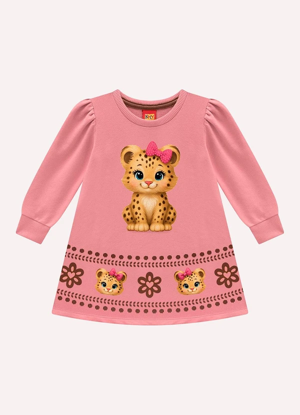 Kyly - Vestido Infantil Menina em Moletinho Rosa