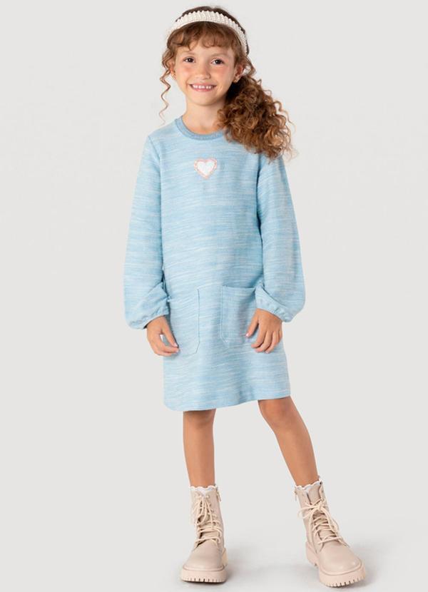 Mundi - Vestido Infantil Menina em Moletom Tricô Azul