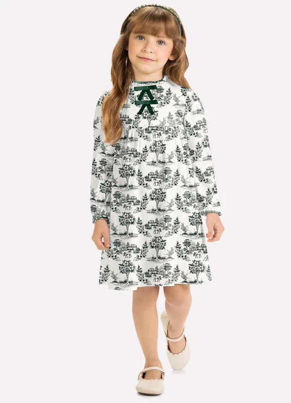 Milon - Vestido Infantil Menina Estampa Branco