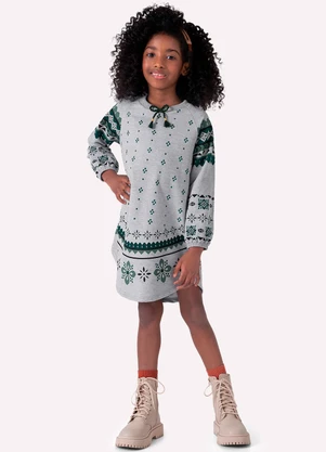 Nanai - Vestido Infantil Menina Estampa Cinza - NANAI
