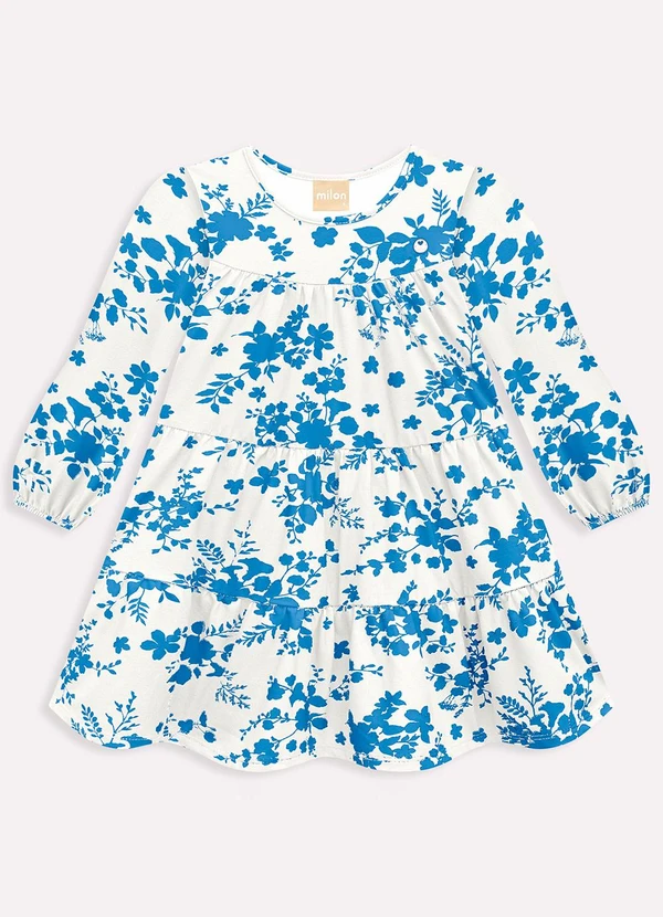 Milon - Vestido Infantil Menina Estampa de Flores Bege