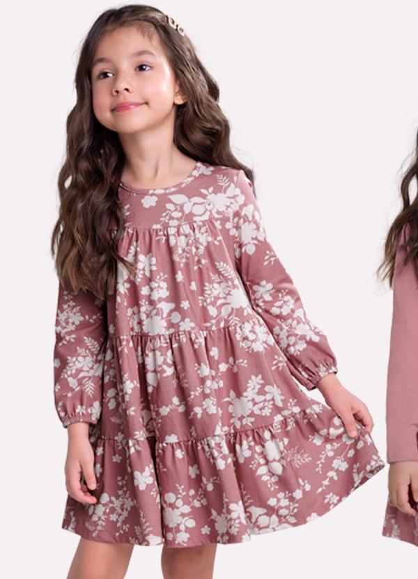 Milon - Vestido Infantil Menina Estampa de Flores Rosa