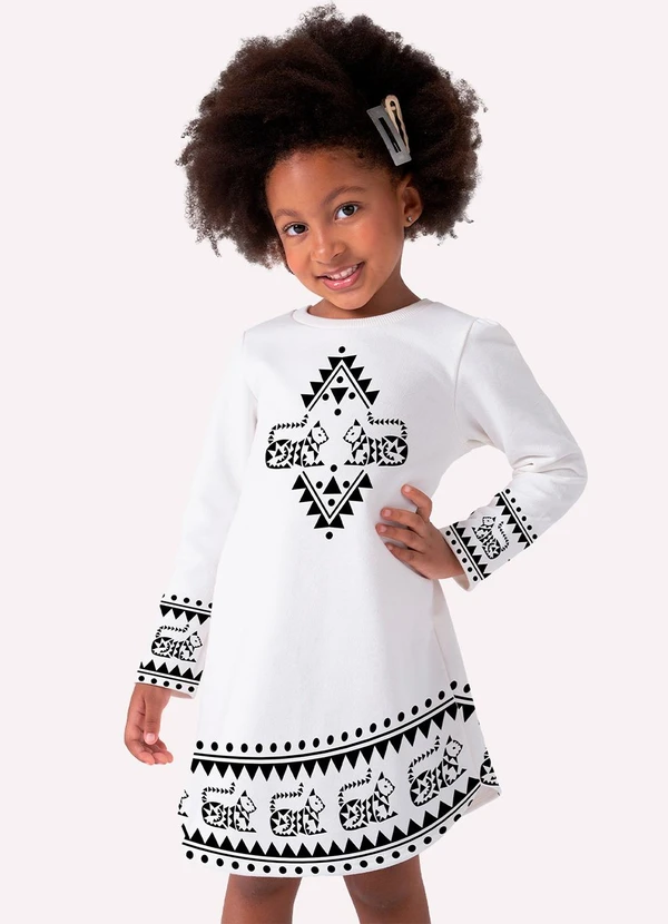 Nanai - Vestido Infantil Menina Estampa Off White