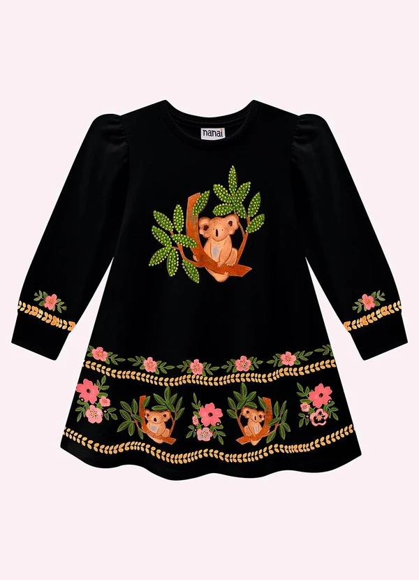 Nanai - Vestido Infantil Menina Estampa Preto