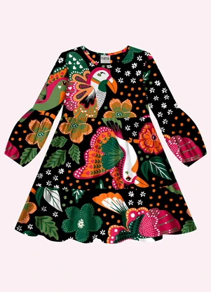 Nanai - Vestido Infantil Menina Estampa Preto - NANAI