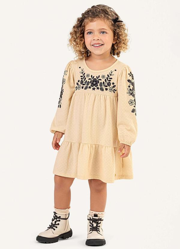 Colorittá - Vestido Infantil Menina Floral Texturizado Bege 2