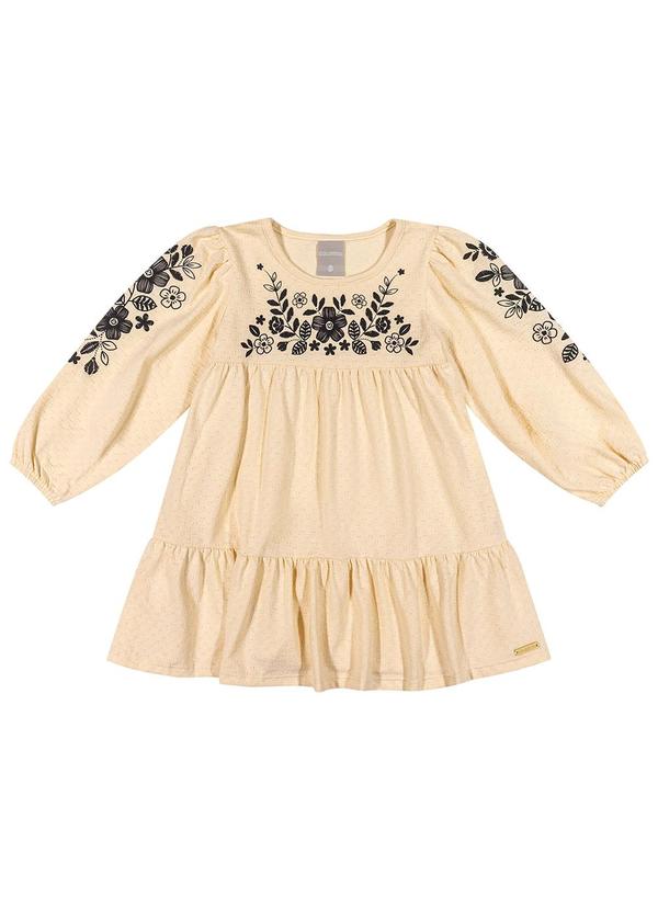 Colorittá - Vestido Infantil Menina Floral Texturizado Bege 3