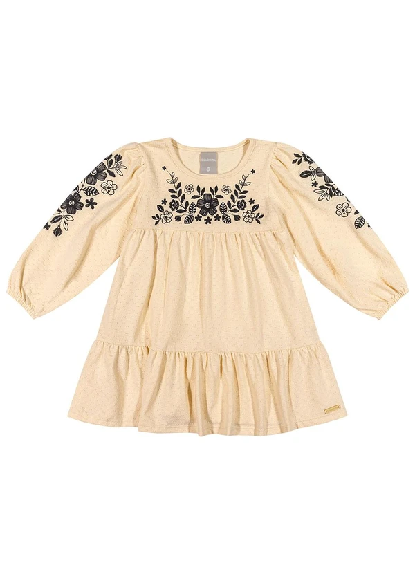 Vestido Infantil Menina Floral Texturizado Bege Elian