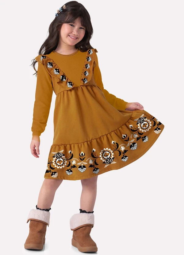Nanai - Vestido Infantil Menina Flores Amarelo
