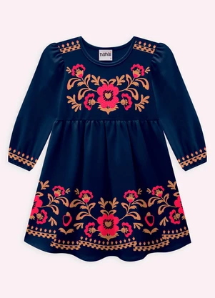 Nanai - Vestido Infantil Menina Flores Azul Marinho - NANAI