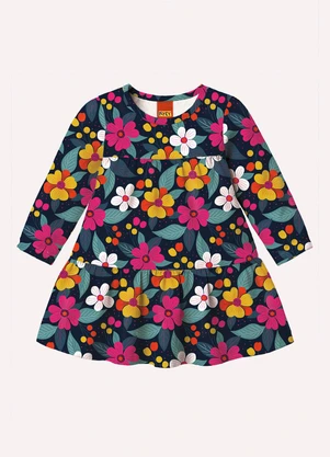 Kyly - Vestido Infantil Menina Flores Azul - KYLY