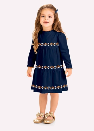 Milon - Vestido Infantil Menina Flores Azul - MILON