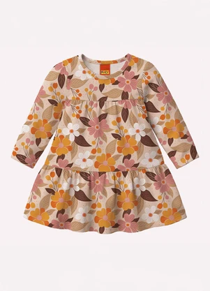 Kyly - Vestido Infantil Menina Flores Bege - KYLY