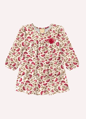 Milon - Vestido Infantil Menina Flores Bege - MILON