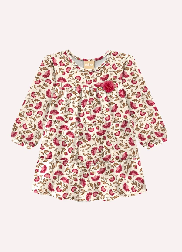 Milon - Vestido Infantil Menina Flores Bege