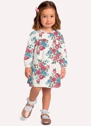 Milon - Vestido Infantil Menina Flores Branco - MILON