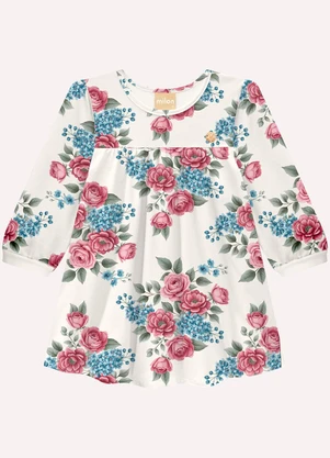 Milon - Vestido Infantil Menina Flores Branco - MILON