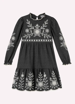 Nanai - Vestido Infantil Menina Flores Cinza - NANAI