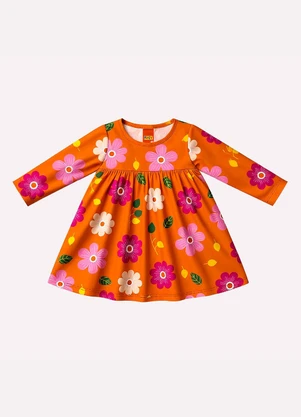 Kyly - Vestido Infantil Menina Flores Laranja - KYLY