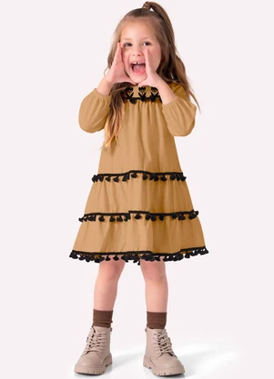 Nanai - Vestido Infantil Menina Flores Marrom - NANAI