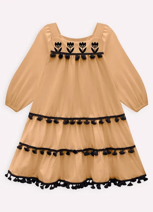 Nanai - Vestido Infantil Menina Flores Marrom - NANAI
