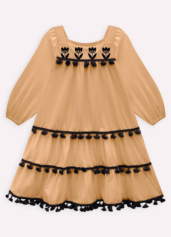 Nanai - Vestido Infantil Menina Flores Marrom 2