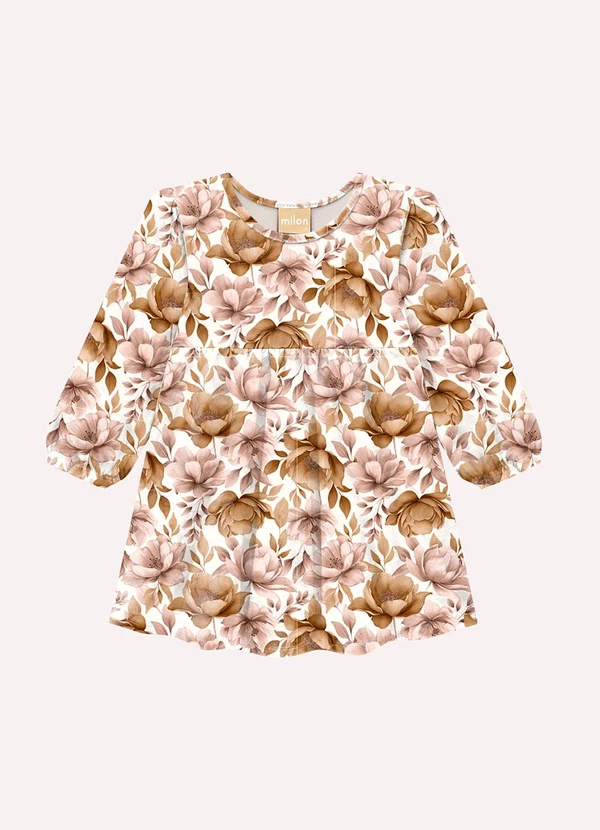 Milon - Vestido Infantil Menina Flores Marrom