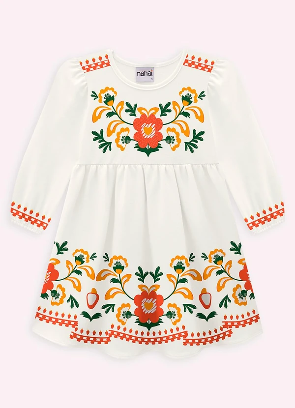 Nanai - Vestido Infantil Menina Flores Off White 2