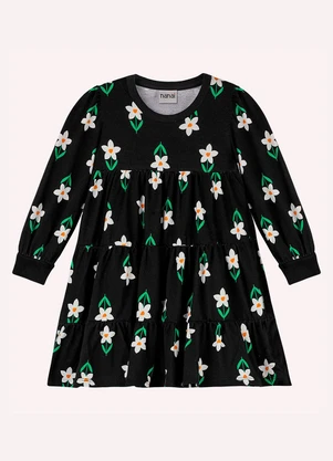 Nanai - Vestido Infantil Menina Flores Preto - NANAI