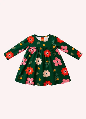 Kyly - Vestido Infantil Menina Flores Verde - KYLY
