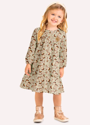 Milon - Vestido Infantil Menina Flores Verde - MILON