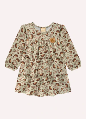 Milon - Vestido Infantil Menina Flores Verde - MILON