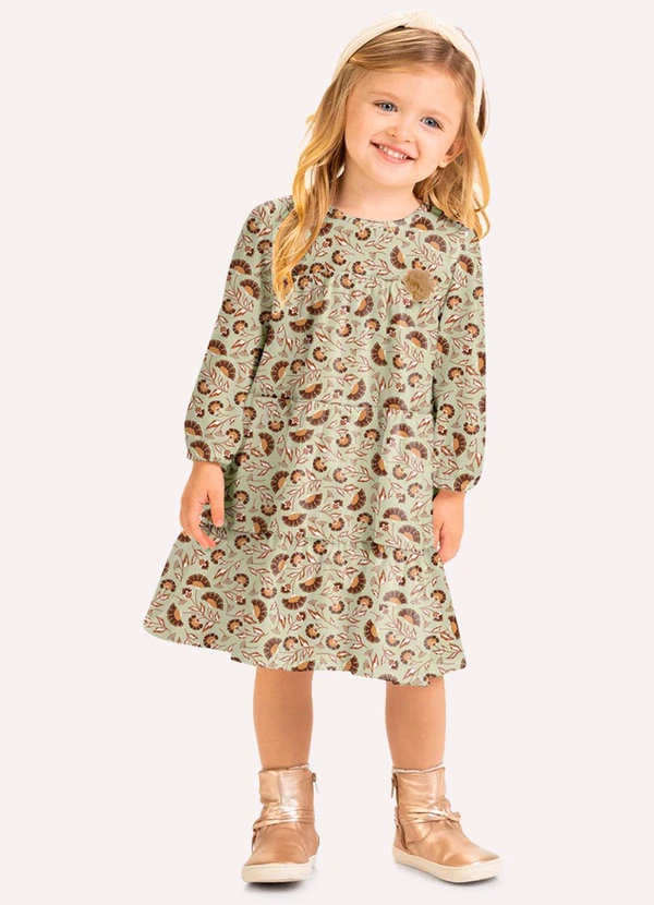 Milon - Vestido Infantil Menina Flores Verde