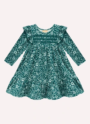 Milon - Vestido Infantil Menina Flores Verde - MILON