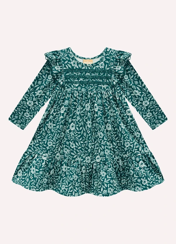 Milon - Vestido Infantil Menina Flores Verde