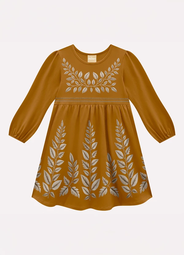 Milon - Vestido Infantil Menina Folhagem Amarelo