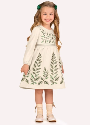 Milon - Vestido Infantil Menina Folhagem Bege - MILON