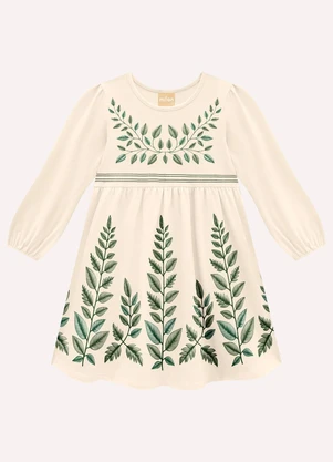 Milon - Vestido Infantil Menina Folhagem Bege - MILON