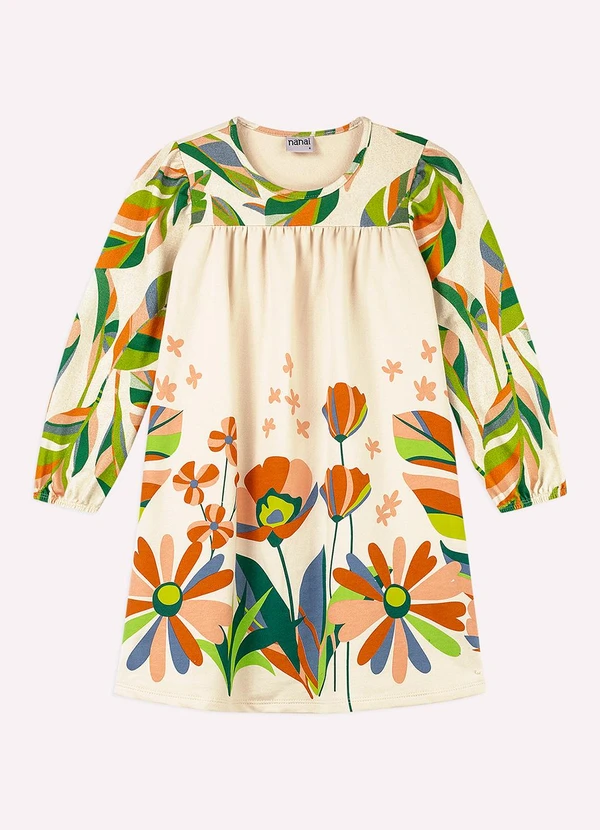 Nanai - Vestido Infantil Menina Folhas Bege