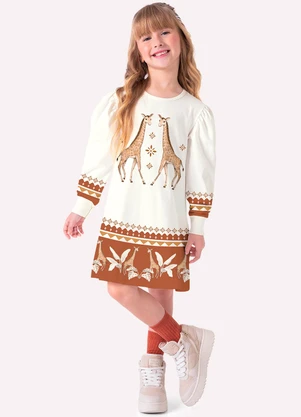 Nanai - Vestido Infantil Menina Girafas Off White - NANAI