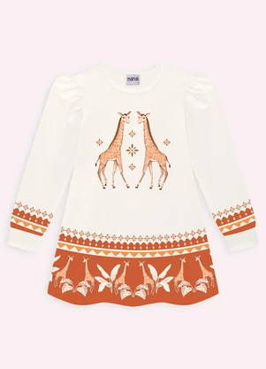 Nanai - Vestido Infantil Menina Girafas Off White - NANAI