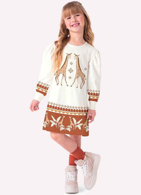 Nanai - Vestido Infantil Menina Girafas Off White