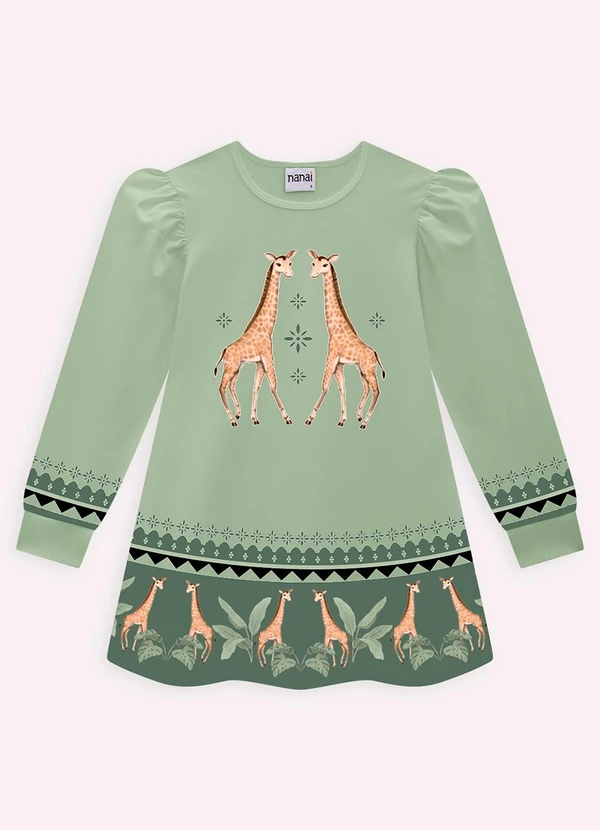 Nanai - Vestido Infantil Menina Girafas Verde