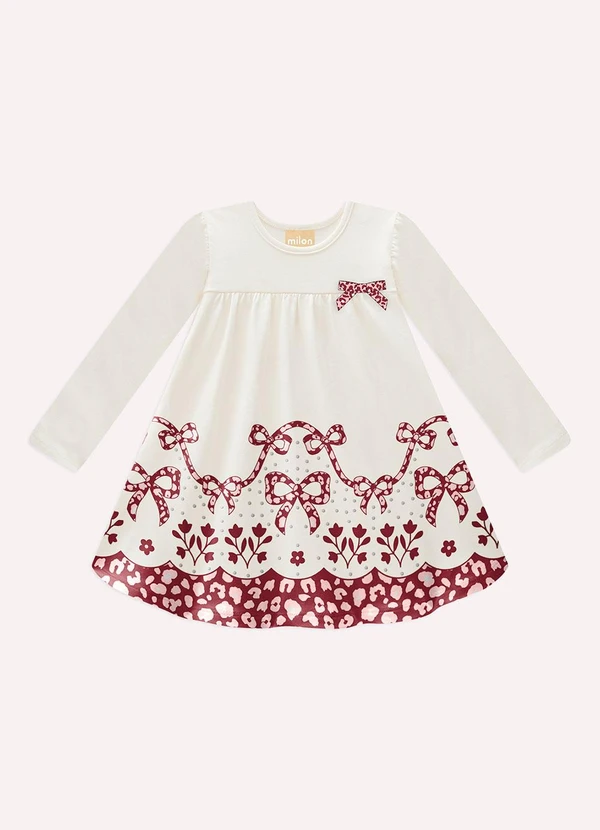 Milon - Vestido Infantil Menina Laço Bege
