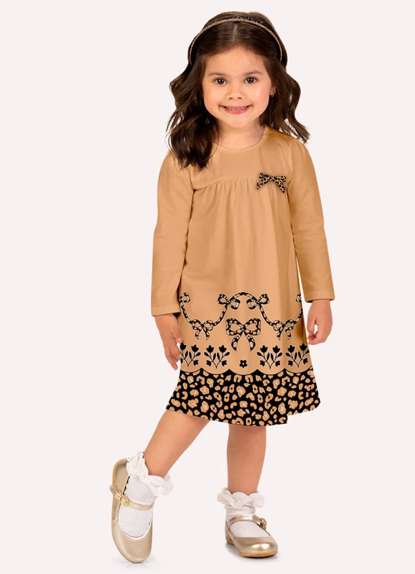 Milon - Vestido Infantil Menina Laço Marrom