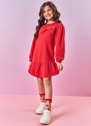 Abrange - Vestido Infantil Menina Laço Vermelho - ABRANGE