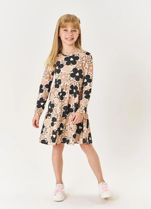 Abrange - Vestido Infantil Menina Margaridas Bege - ABRANGE