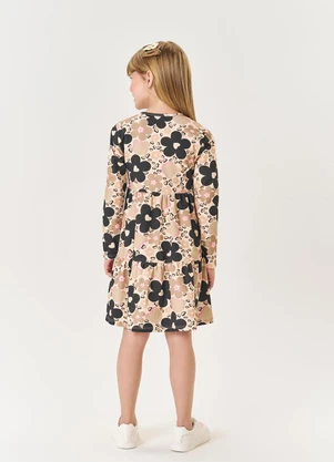 Abrange - Vestido Infantil Menina Margaridas Bege - ABRANGE