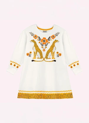 Nanai - Vestido Infantil Menina Onças Branco - NANAI