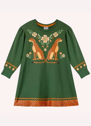 Nanai - Vestido Infantil Menina Onças Verde - NANAI